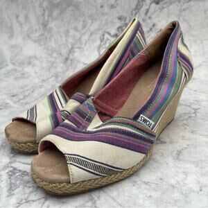 TOMS Multicolor Striped Espadrille Women's Wedge Shoes, Size W10